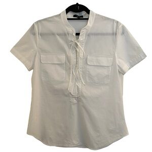 Theory White Short Short Sleeve Blouse Size Medium